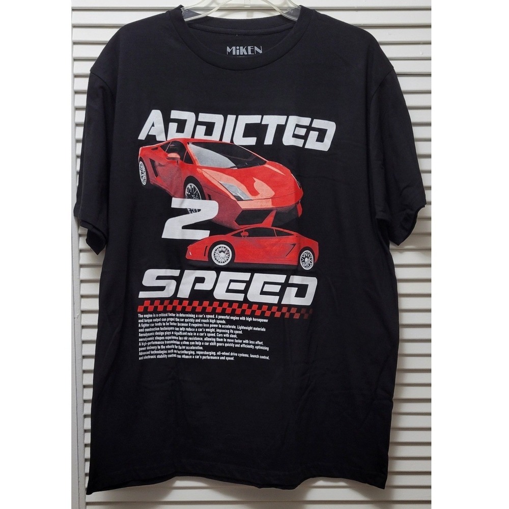 Motorsport Racing Red Sports Car Size M Addicted 2 Speed Graphic T-Shirt Black